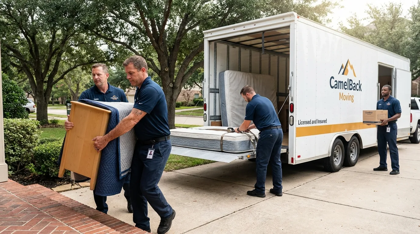 Crew loading residential truck for cross-state move from Trinity, NC