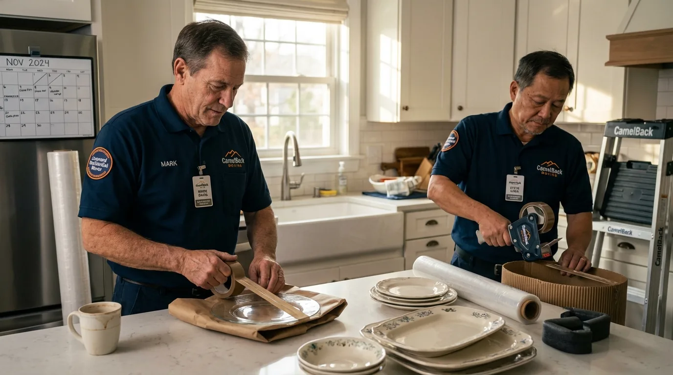 Professional crew packing kitchen dishware in Trinity, NC